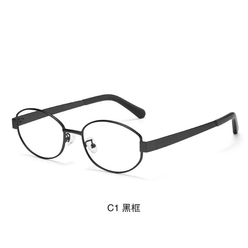 

Thousand gold wind oval silver metal glasses frame female retro flat mirror plain face and thin matching degree anti-blue light flat glasses [0 degrees] чорний