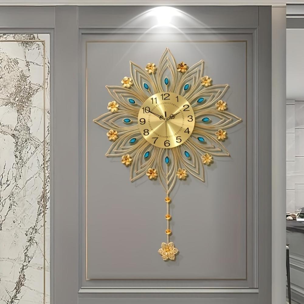 Luxury Golden European‑Style Wall Clock,Fashion Creative Hanging Clock,Wall‑Mounted Timepiece For Living Room,Bedroom Home Decor (Battery Not Included