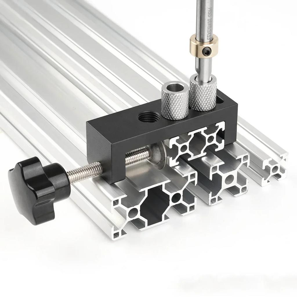 Aluminum Profile Track Drill Guide Punch Locator w/ Clamp and M6 Countersunk Step Drill - Universal Profiles Link Hole Locator