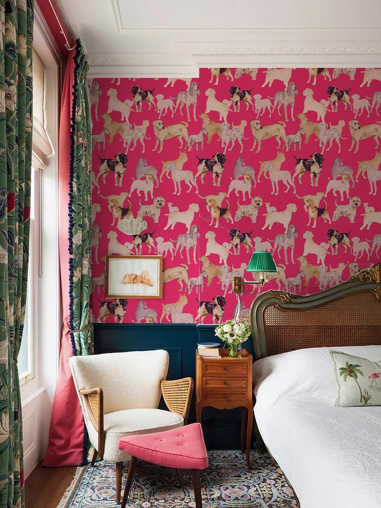 Pink Dogs Vinyl Peel And Stick Wallpaper Waterproof Self Adhesive Wall Cabinet Sticker Chic Animal Cute Kid Room Wall Decoration