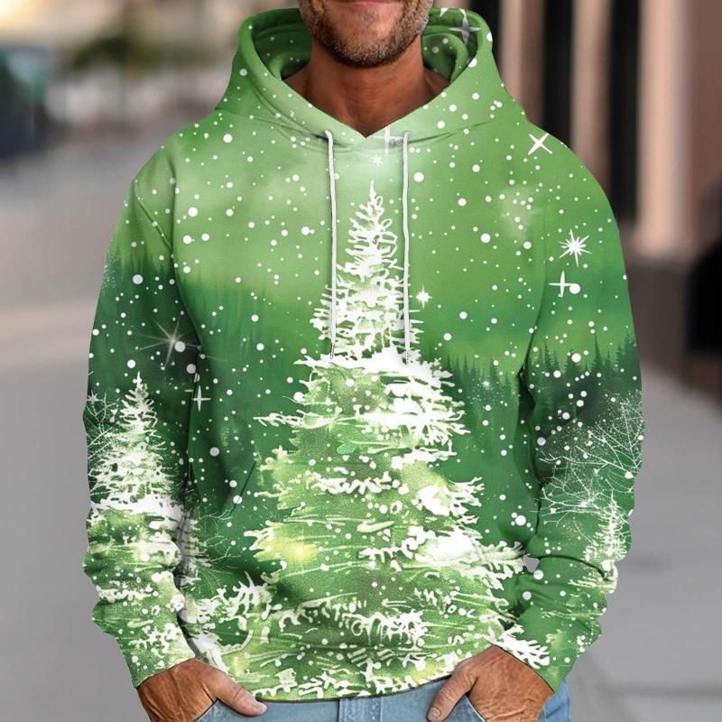 3D Print Christmas Tree Hoodie For Men Ribbon Snowflake Pattern Sweatshirt Casual Tops Oversized Pullovers Long Sleeves Hoodies