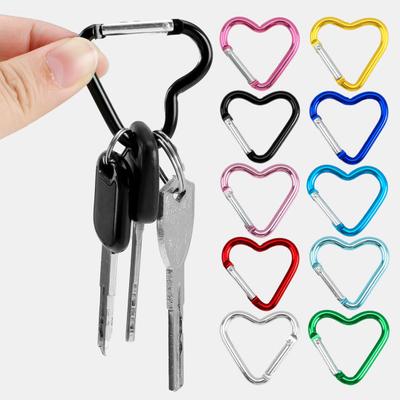 20Pcs Heart Shaped Carabiner Heavy Duty Aluminum Keychain Clip Spring Hook Backpack Water Bottle Hanging Buckle Outdoor Camping Accessories