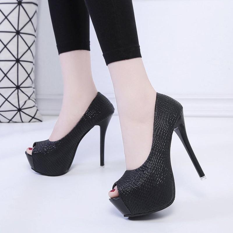 Wonen Pumps Tynne Hæler Mote Peep Toe Plattform Slip on Paljettstoff Superhøye Hæler Dame Festsko Høy Kvalitet