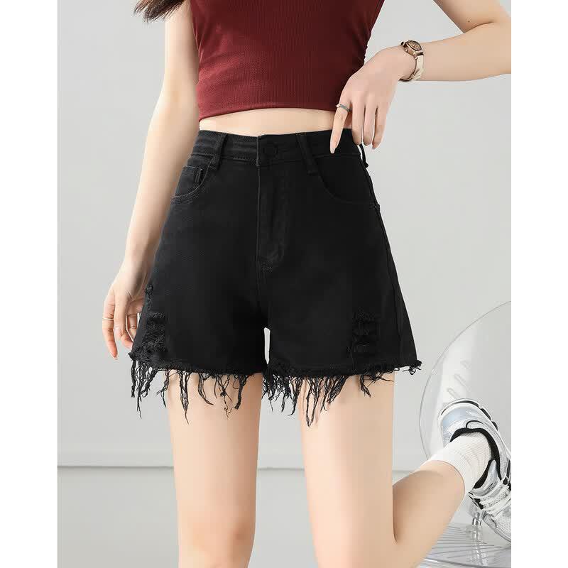 TERRE BLEUE Women s Summer Ripped High-Waist Denim Shorts S