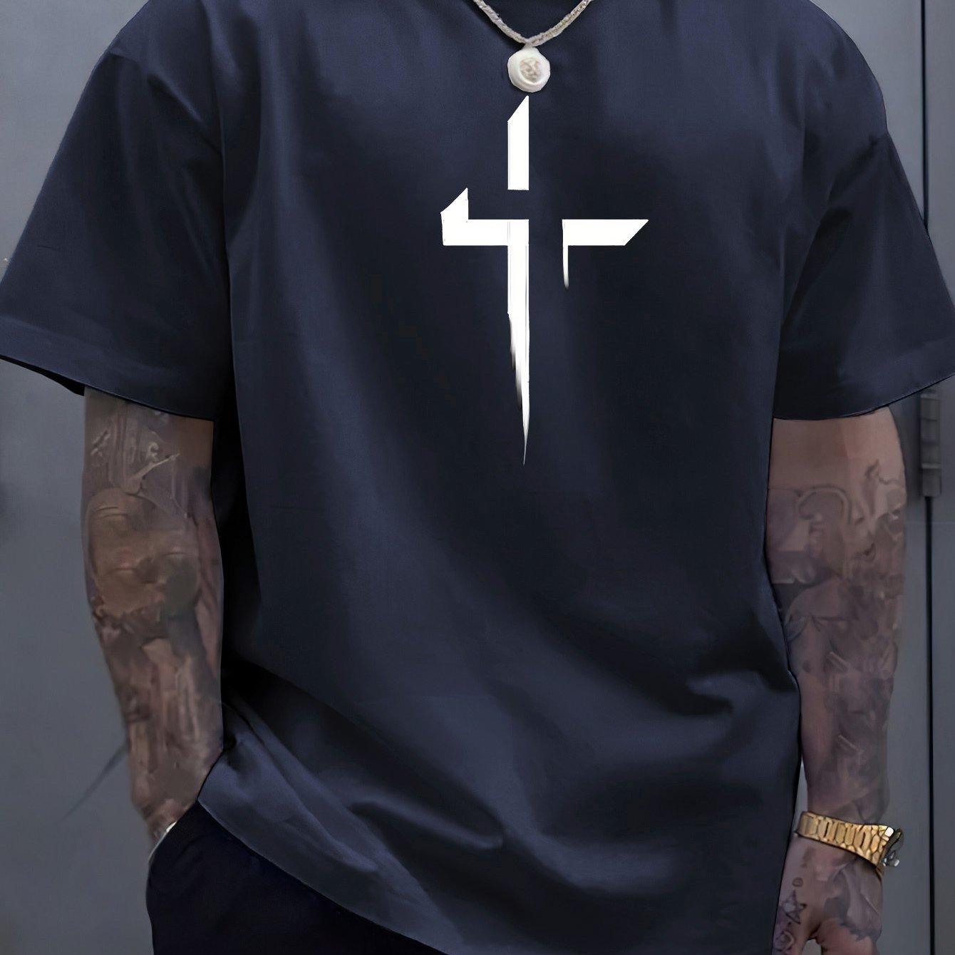 

Summer Men s 100% Pure Cotton Casual Loose Creative Cross Pattern Printed Sports Comfortable Round Neck Short Sleeved T-shirts XXL