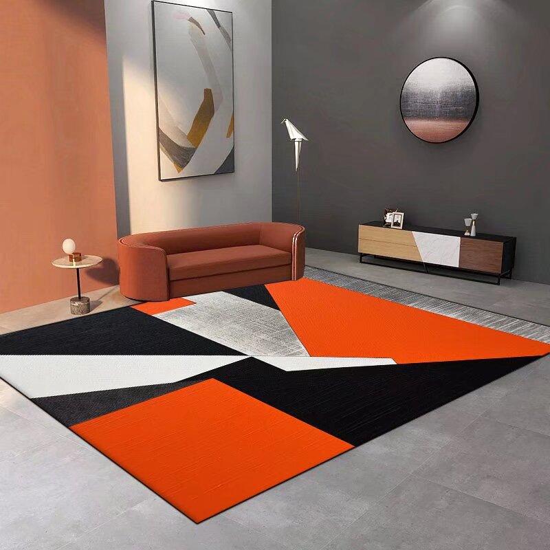 Modern Luxury Geometric Orange Rugs Non-slip Carpets for Living Room Sofa Bedroom Home Decorations Coffee Tables Mat