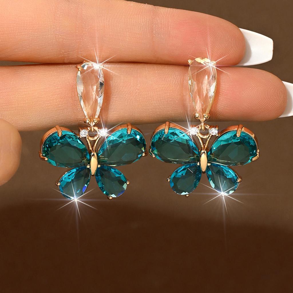 Korean-Style Exquisite Niche Diamond-Encrusted Butterfly Earrings, Simple Fashion Temperament Gentle Commuter Earrings