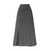 Women's Gray Wool Plaid Pleated A-Line Skirt - High Waist, Mid-Length, Slimming, with Slit for Autumn/Winter
