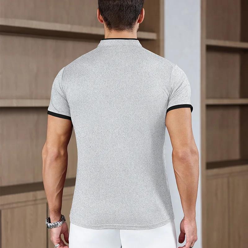 Men's Casual Fashion Solid Color Short Sleeve Stand up Collar T-shirt 2026 Summer Versatile Comfortable Top