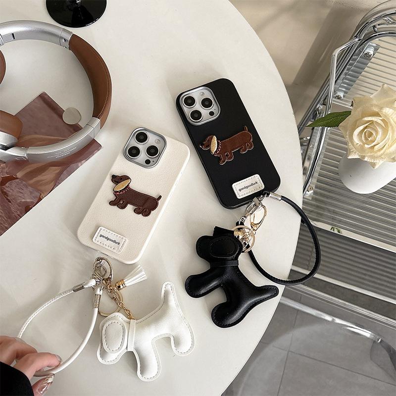 Imitation Leather TPU Phone Case for IPhone 16 Promax Handheld Rope for Apple 15 Dog Pendant 14 Women's Edition