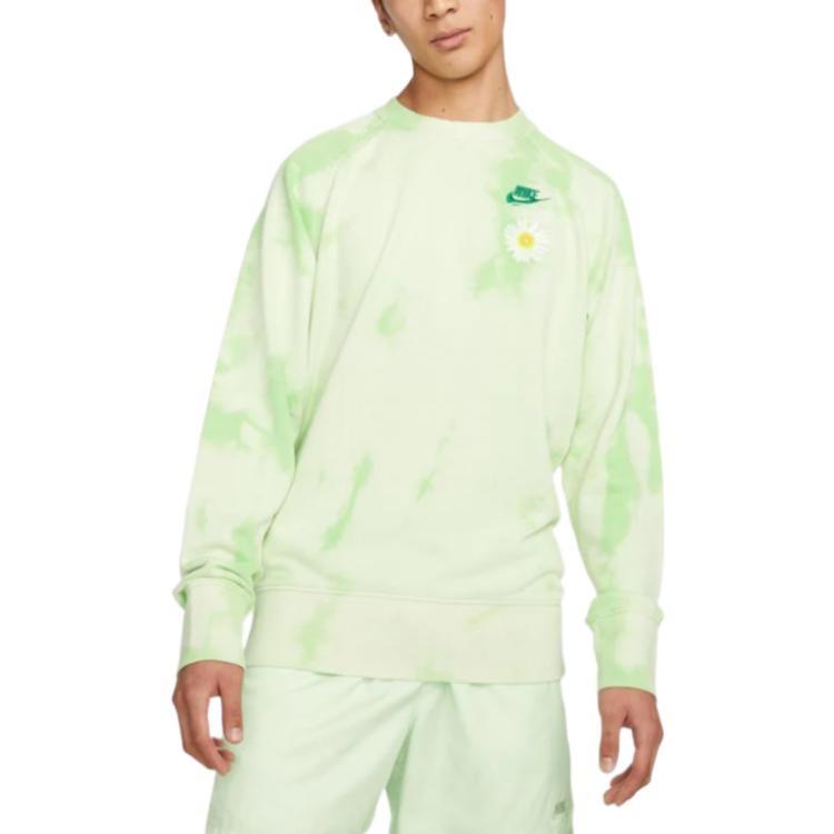 Nike  Tie Dye Flowers Pattern Round Neck Pullover Long Sleeves Hoodie Men s Green DM5010-332 S