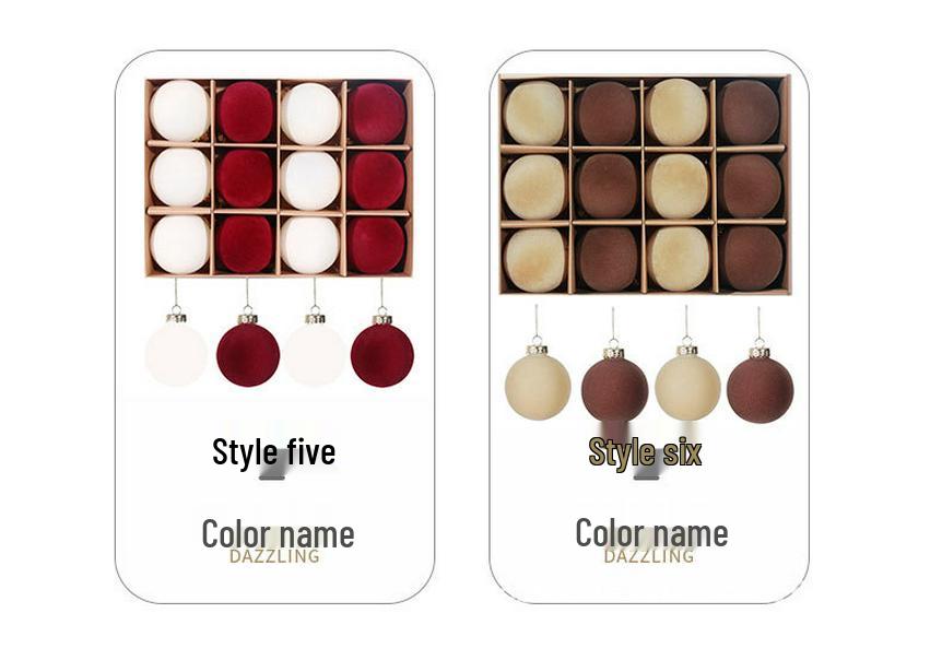 Velvet Christmas Flocked Ball Ornaments, 8cm, Set of 12 – Tree Decorations