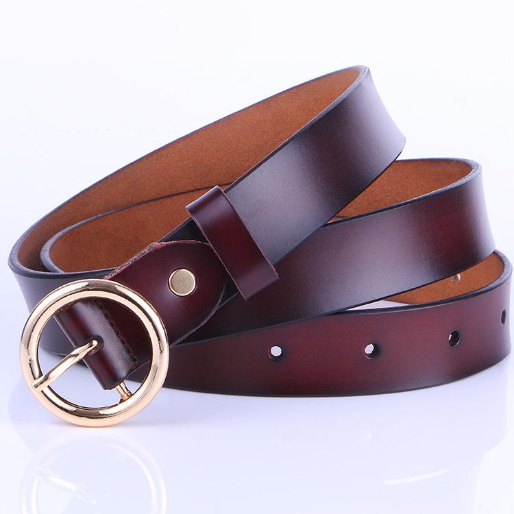 Round Buckle Women'S Cowhide Leather Belt Women'S Round Head Pin Buckle Decorative Thin Belt Belt Belt