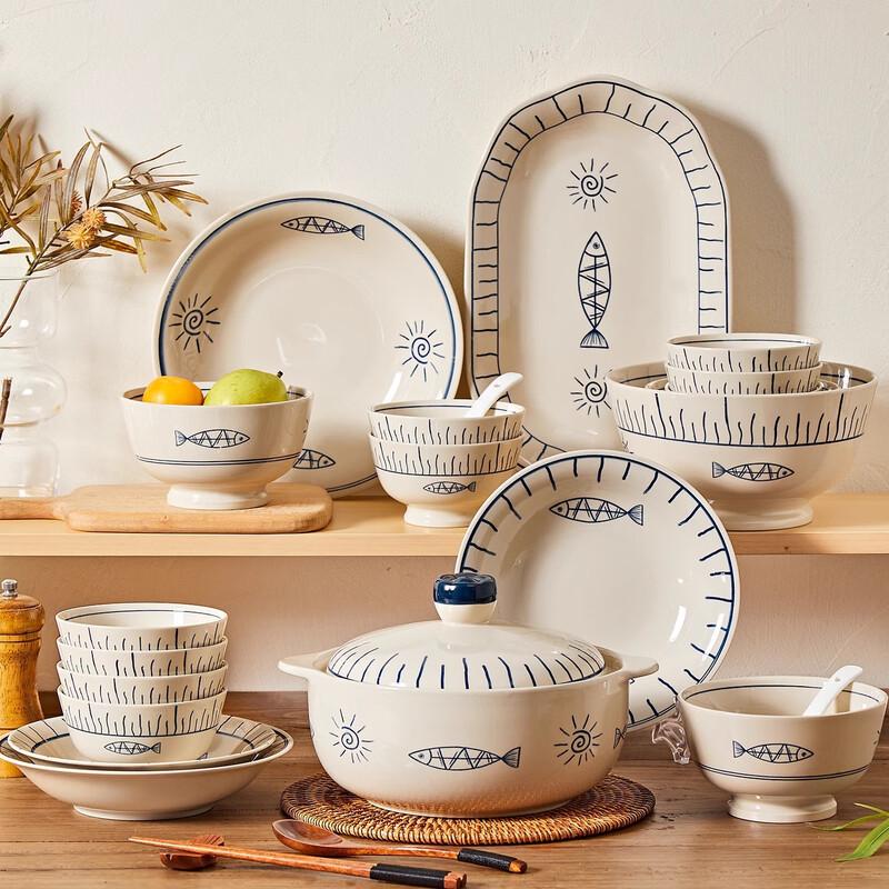 ZISIZ Retro Jingdezhen Ceramic Noodle Bowl Set