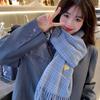 Love Beige Plaid Scarf Women's Autumn and Winter New Korean Style Student Imitation Cashmere Shawl Two Purpose Scarf