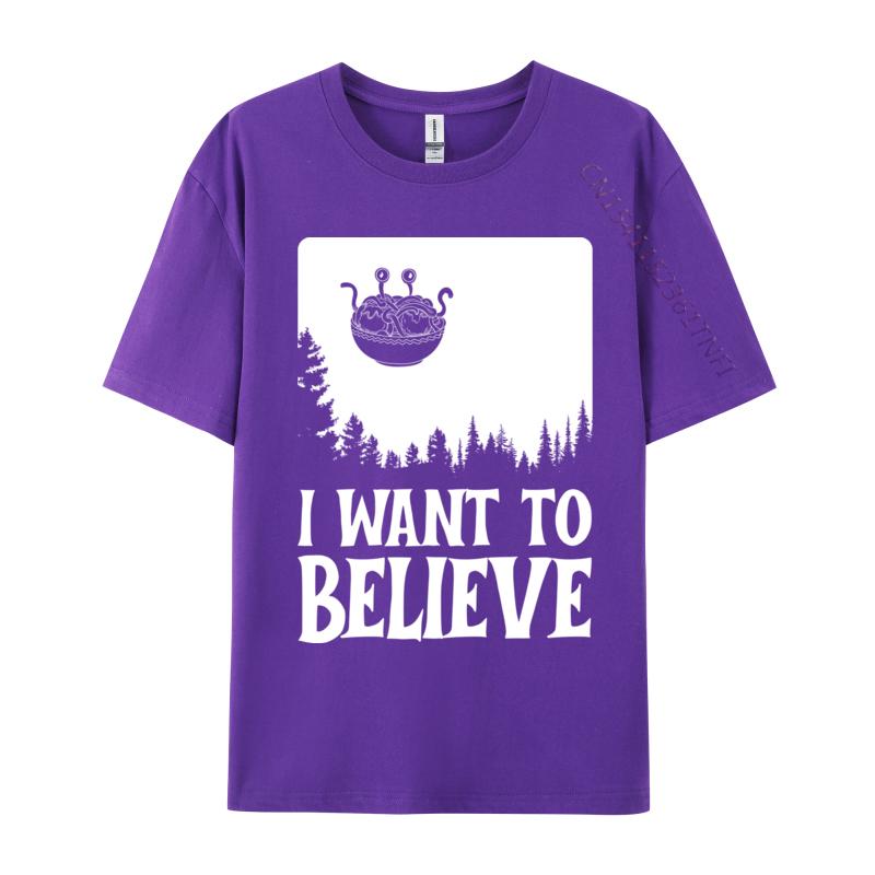 Flying Spaghetti Monster Fsm Pastafari I Want To Believe T Shirt 2024 New Fashion Hip Hop Cotton Fabric Men's T-Shirt Printing