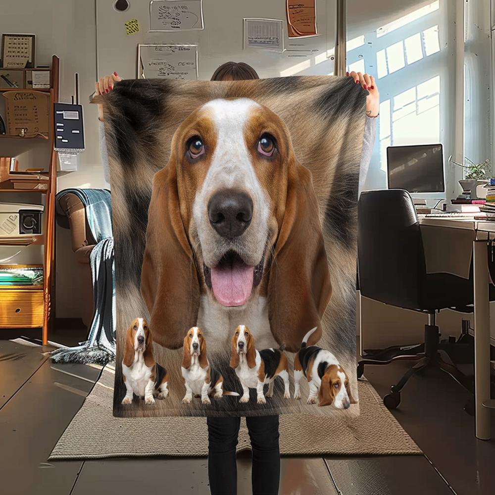 1 pièce Couverture en flanelle avec imprimé Basset Hound, Haute qualité Confortable pour toutes les saisons, Décoration intérieure, Chaleur et Confort, Parfait pour les cadeaux