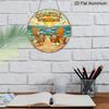 2D Flat, 1pc Round Aluminum Hanging Sign - "Coastal Welcome" Beach Sunset Vintage Metal Wall Art, Retro Ocean Chair & Seashell Design, Perfect for