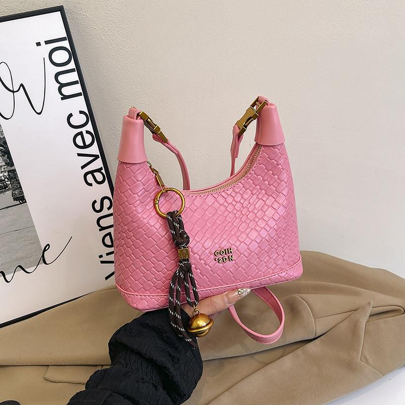 Pattern Lattice Pu Handbag Solid Color Single Shoulder Crossbody Fashion Bag