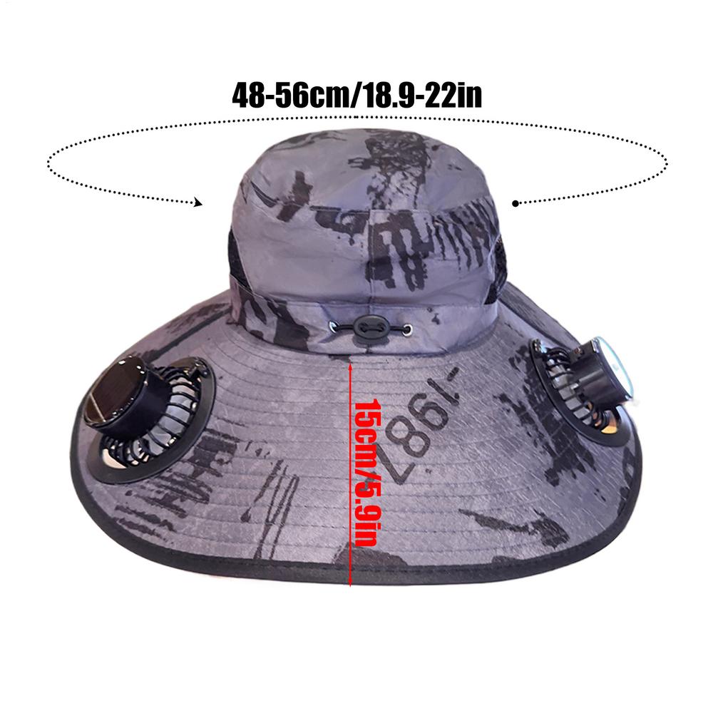 

Solar Powered Fan Hat Fishing Sunshade Hat Breathable Cooling 3 Speeds Solar Fan Headgear Wide Brim Solar Fan Hat Fishing Hat темно-серого