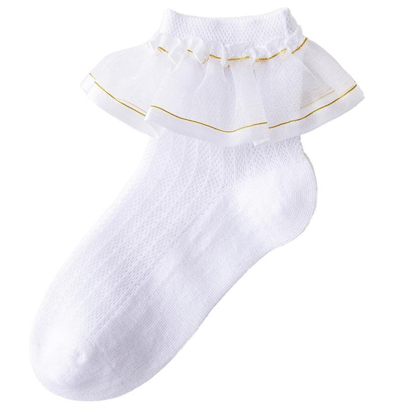 

Детские носки для девочек летние тонкие сетчатые детские носки с оборками и кружевом принцессы студенческие танцевальные модные хлопковые носки для 1-15 лет XL(10-15y) белый