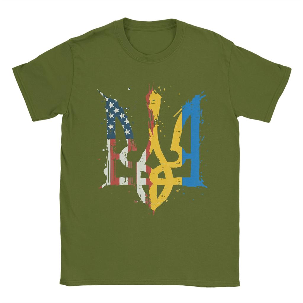 Ukraine America Flag Trident Ukrainian Tryzub TShirt Beach  Hip Hop TShirts Cotton ONeck Oversize Top Tees Y2K Retro Tshirt