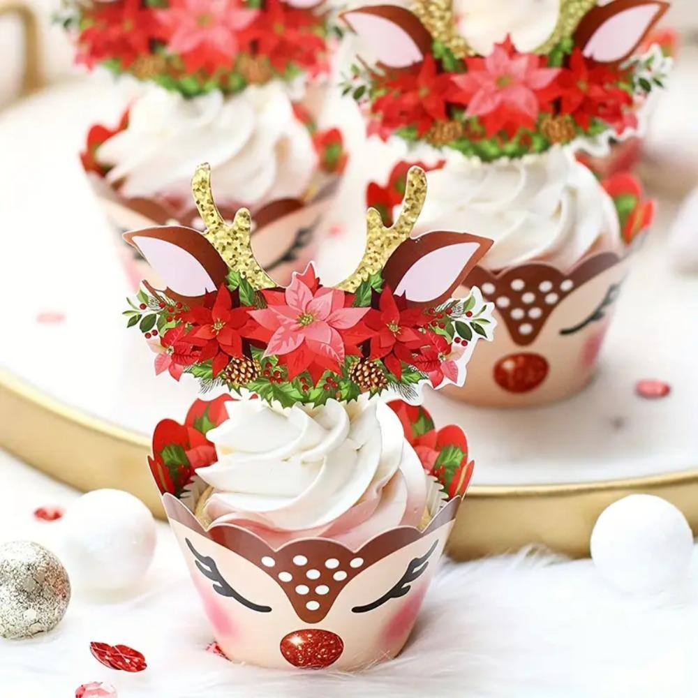 Cheap 24set with Cupcake Antlers Topper Sika Deer Cupcake Wrapper ...
