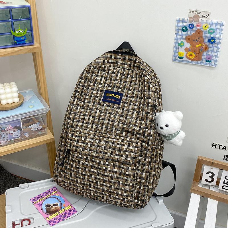 

Рюкзак в стиле колледжа женский большой вместимости студенческий школьный рюкзак нишевый клетчатый дорожный для отдыха новый