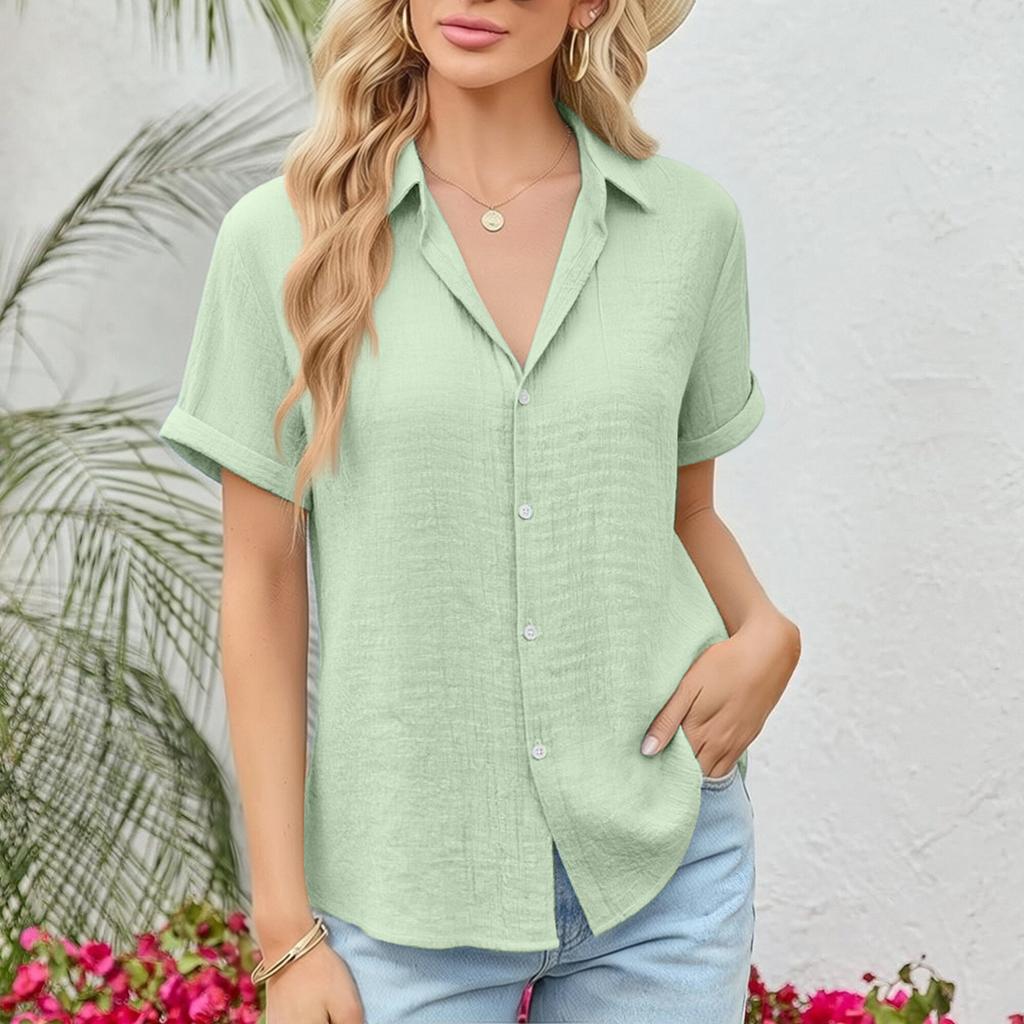 Women's T-shirt Casual Shirt Elegant Summer Short Sleeved Button Oversized T-shirt Shirt Top