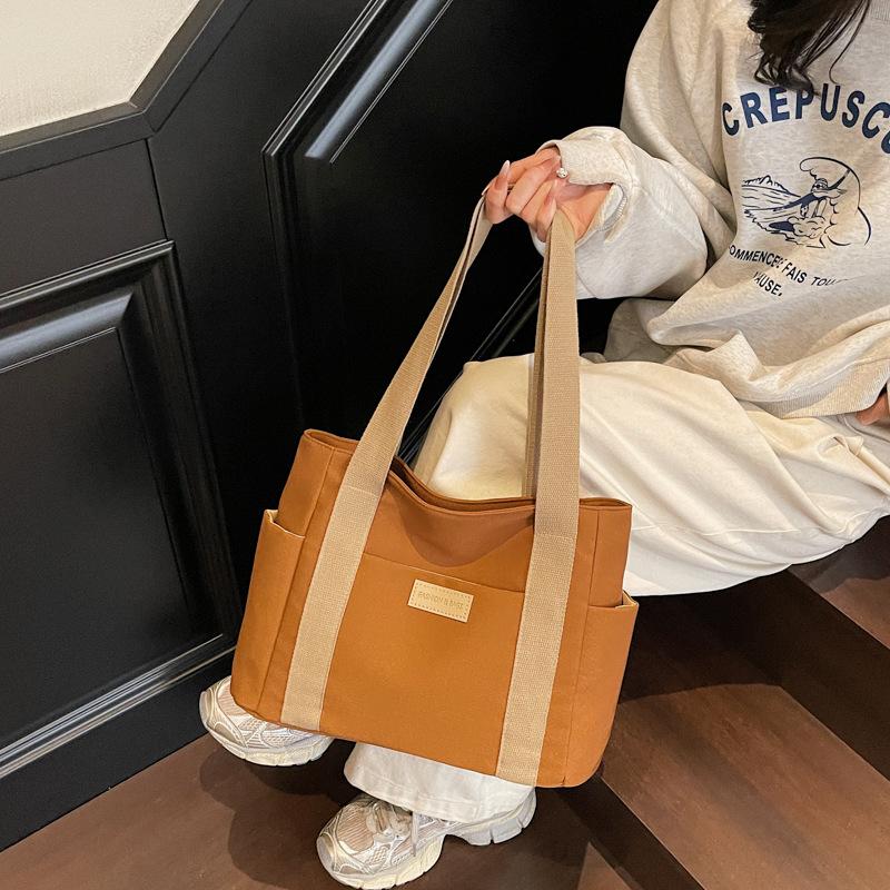New portable canvas shoulder bag women's bag large capacity multi-bag fabric bag leisure work solid color tote bag