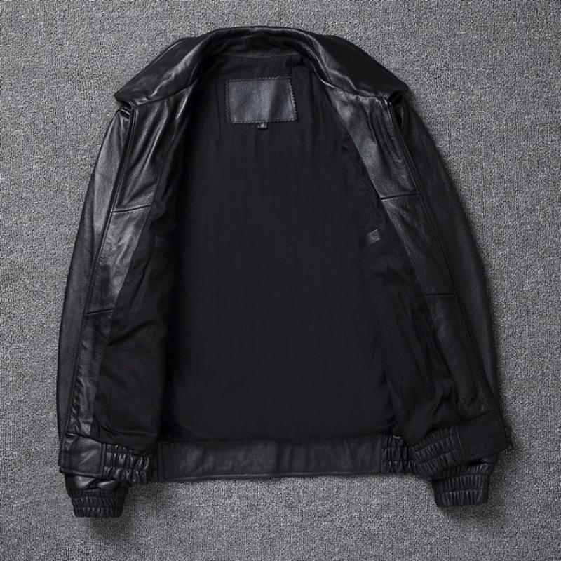 Leather flight suit leather jacket men's pure first layer cowhide lapel jacket large size bomber leather jacket