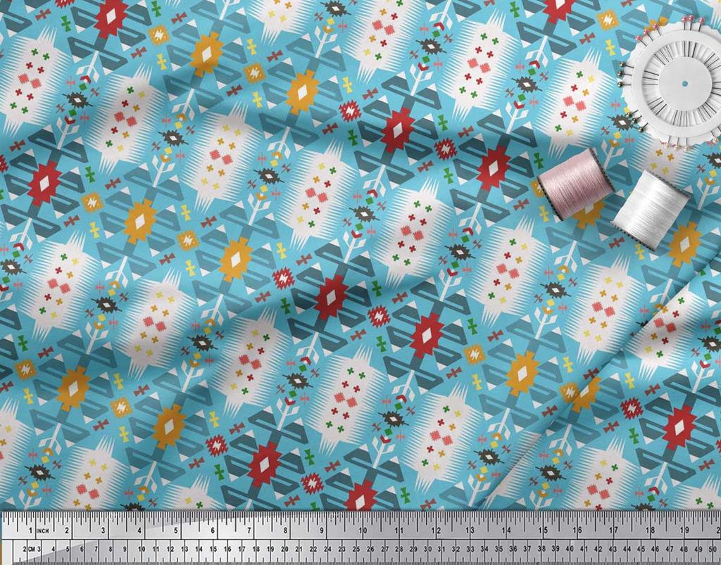 Soimoi Japonská krepová saténová látka Geometrický jihozápadní potisk Šicí látka metr 42 palců