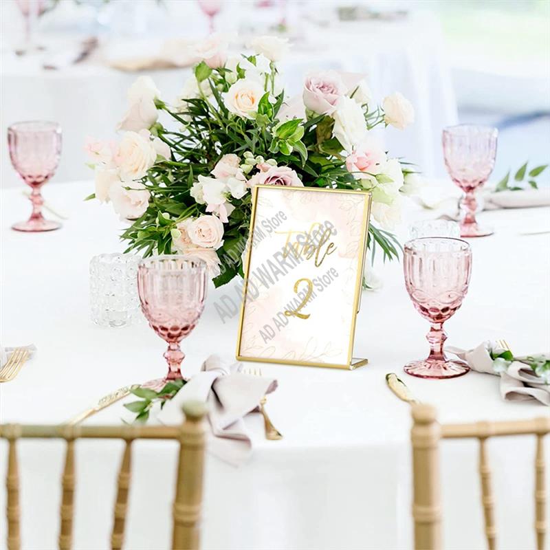 AD23-Acrylic Gold Frame, Slanted Back Table Sign Holder For Wedding Table Card Restaurant Signs Photos