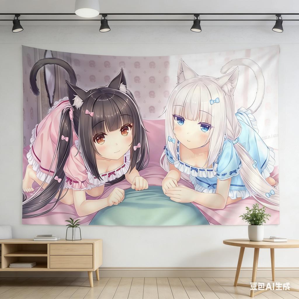 Tapestry Wall Hanging Multiple Sizes HD Print Catgirl Anime Colorful Polyester Living Room Bedroom Dorm Decor Gift