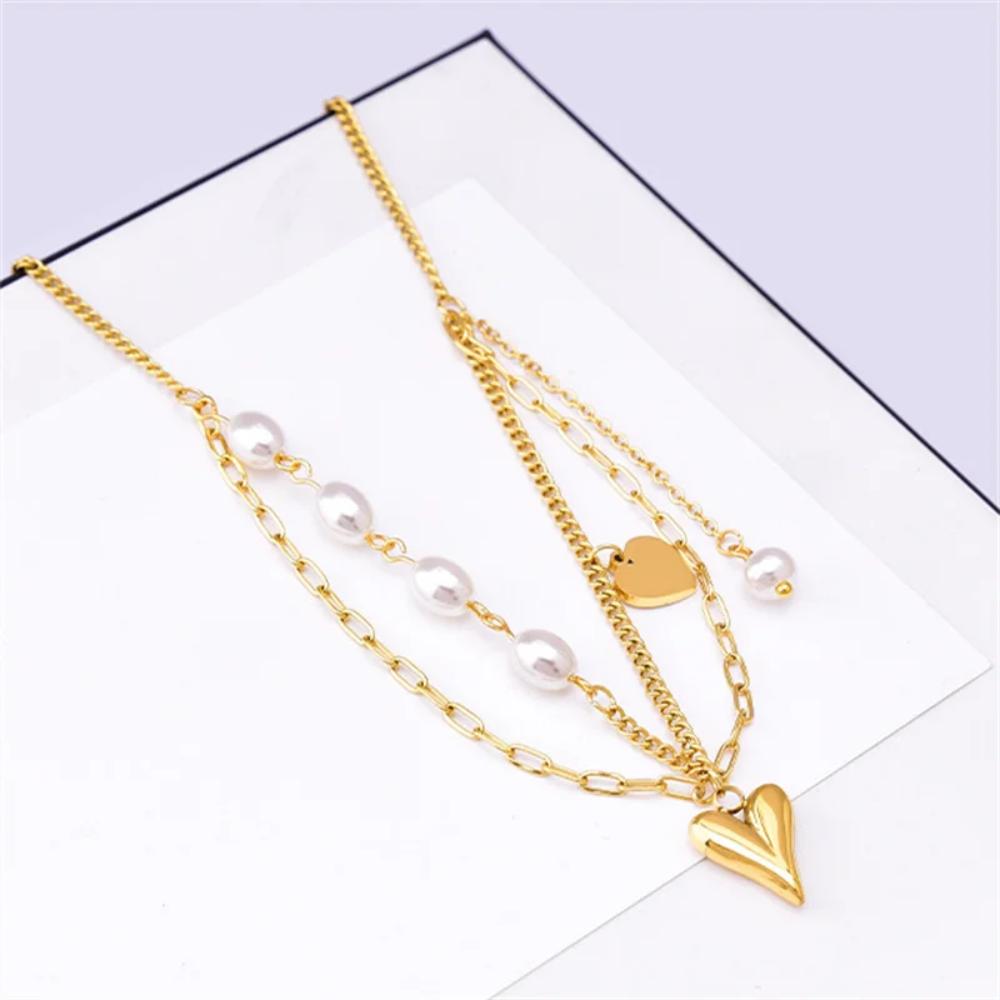 Love Pendant Women Choker Titanium Steel Punk Neck Chain Cool Pearl Heart Necklace  Summer