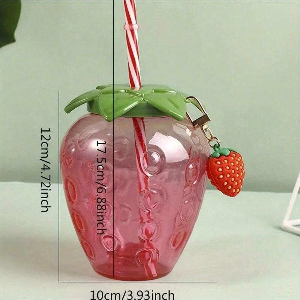 1pc-Strawberry Shaped Children's Straw Mug Clear Strawberry Juice Mug Cold Water Mug Photography Accessories
