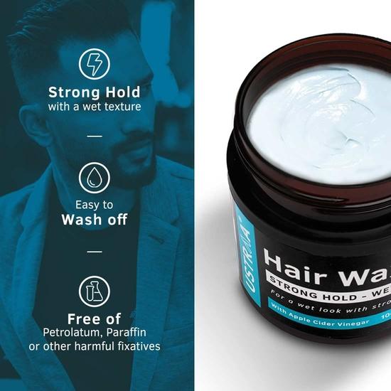 Ustraa Strong Hold Hair Wax For Men- Wet Look - 100g - Non-greasy Wax, Easy-to-Wash, Strong Hold, Glossy & Shiny Finish