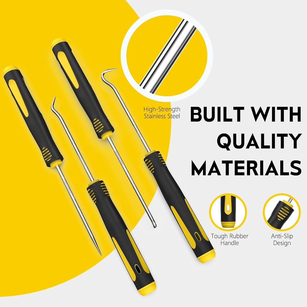 4 Pack Precision Hook & Pick Set, Mechanic O Ring Tools with Ergonomic Handle