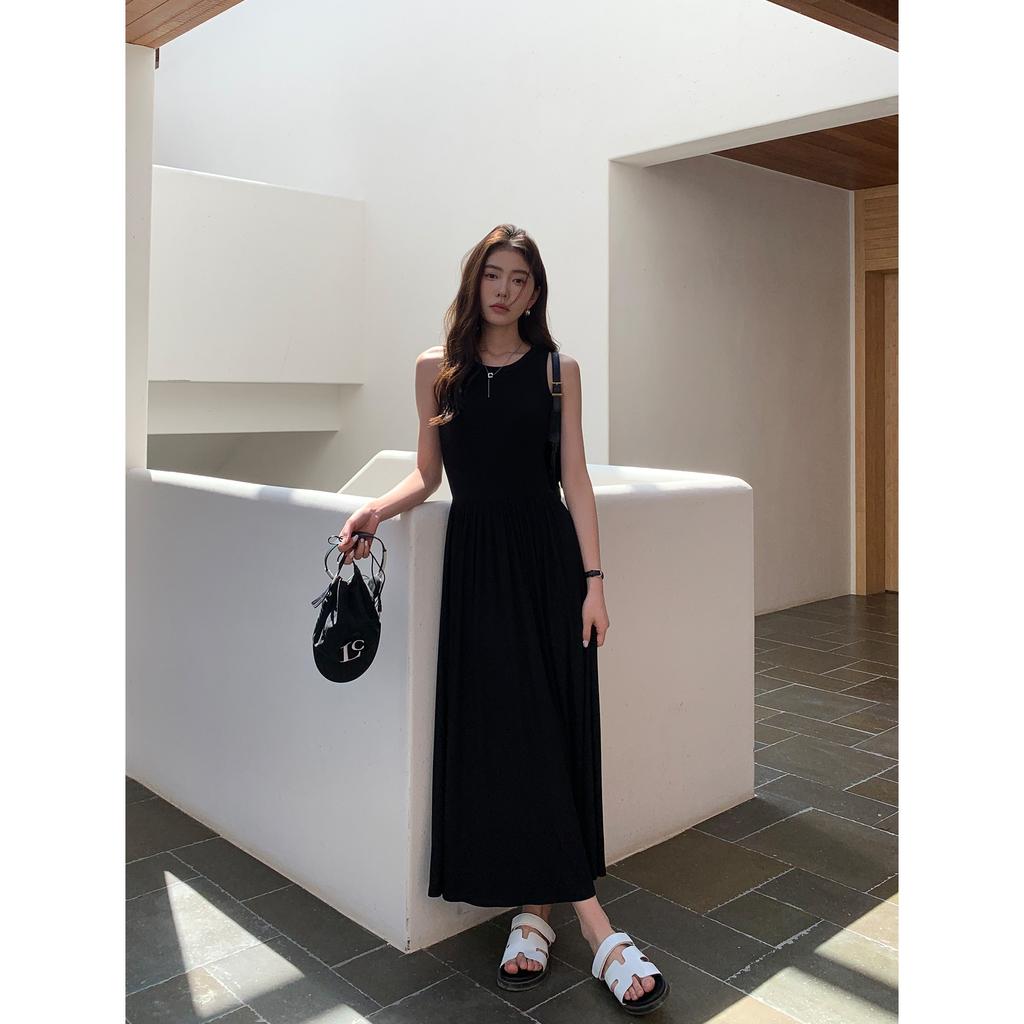 Tricotat de bază, solid, primăvară, vară, rochii pentru femei, rochii în linie A, stil coreean, halat retro, subțire, talie înaltă