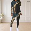 Women Plus Size Two Piece Set Round Neck Long Sleeve Printed Top And Fitted Pants Pink Purple Black