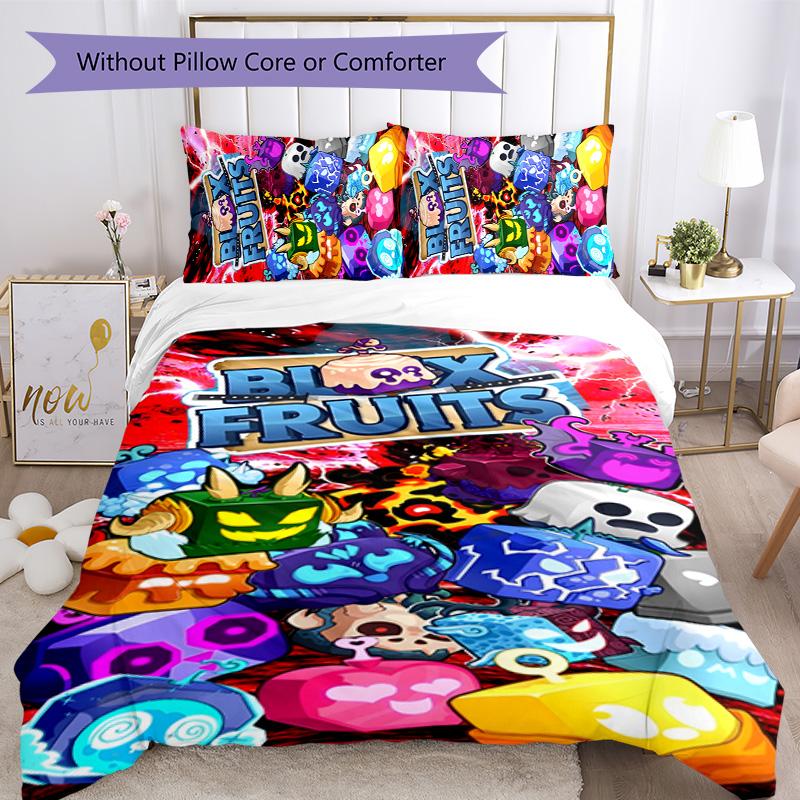 Blox Fruit 3pcs Bedding Set Duvet Cover Closure Includes 1 Duvet Cover & 2 Pillowcases for All Seasons Bedroom Home Dorm Decor