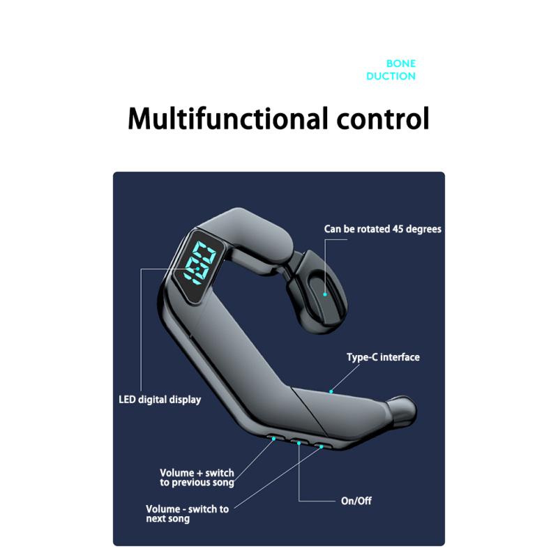 V19 Wireless Headphone Bluetooth-compatible Ear Hook Bone Conduction Sport Headset Digital Display