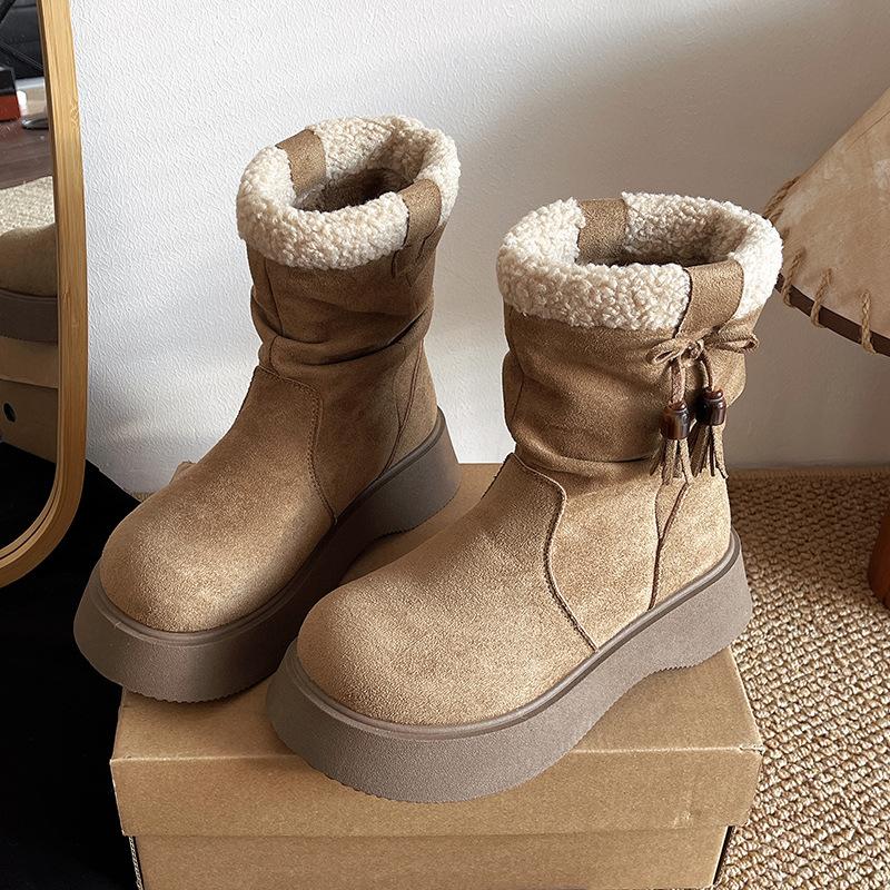 

Женские зимние теплые полусапоги на толстой подошве, с плюшевой внутренней подкладкой из меха, нескользящие, для повседневной носки, спортивные, хлопковые сапоги 40 хаки