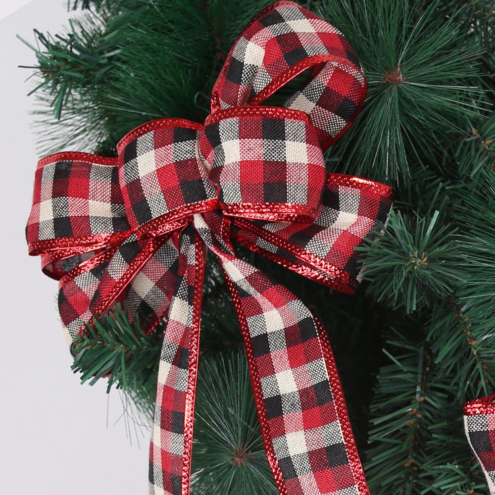Large Decorative Plaid Bow For Christmas Tree Gift Box Festive Ribbon Door Hanger