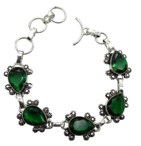 Green Garnet Gemstone Silver Plated Handmade Bracelet Jewelry BR 96