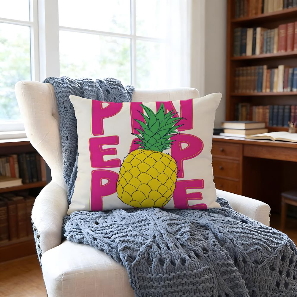Pineappleillustration Cushion Cover Anti-Dust Mite Short Plush Pillowcase - Invisible Zipper Silky Soft Sofa Cushion Cover