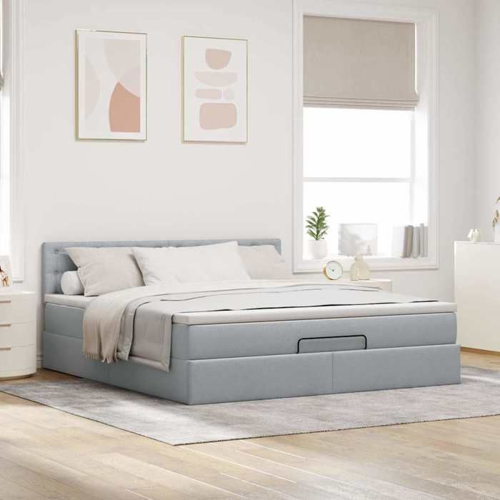 Maison Exclusive - Lit ottoman avec matelas gris clair 160x200 cm tissu