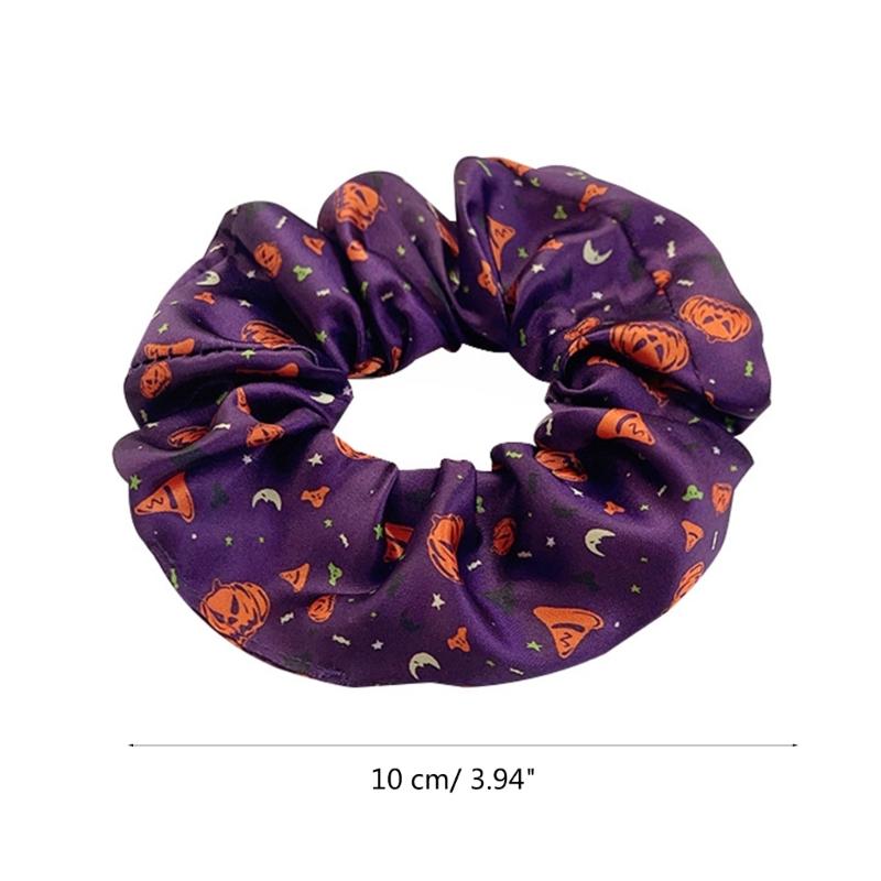 Glowing Pumpkin Hair Ties French Scrunchie Halloween Skull Pumpkin Bat Halloween Hair Style Tool Scrunchie
