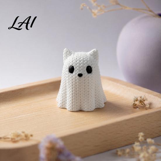 Hand-knitted Texture Ghost 3D Printed Dog/Cat Figurine Ornaments Knitted Halloween Animal Soft Cute Ornament Decorations Small Puppy/Kitten