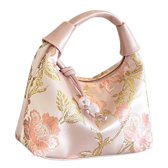 Embroidered Floral Handbag, Stylish Shoulder Bag, Chinese Style Crossbody Bag, Zipper Women Purse for Dates Parties розовый